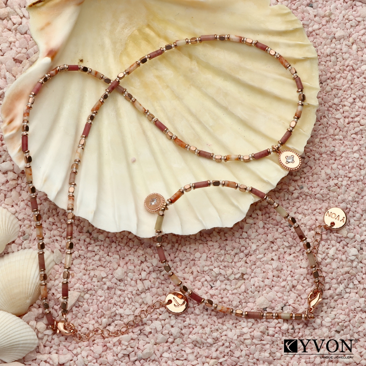 Pozlacený náramek s rodochrozity B00205