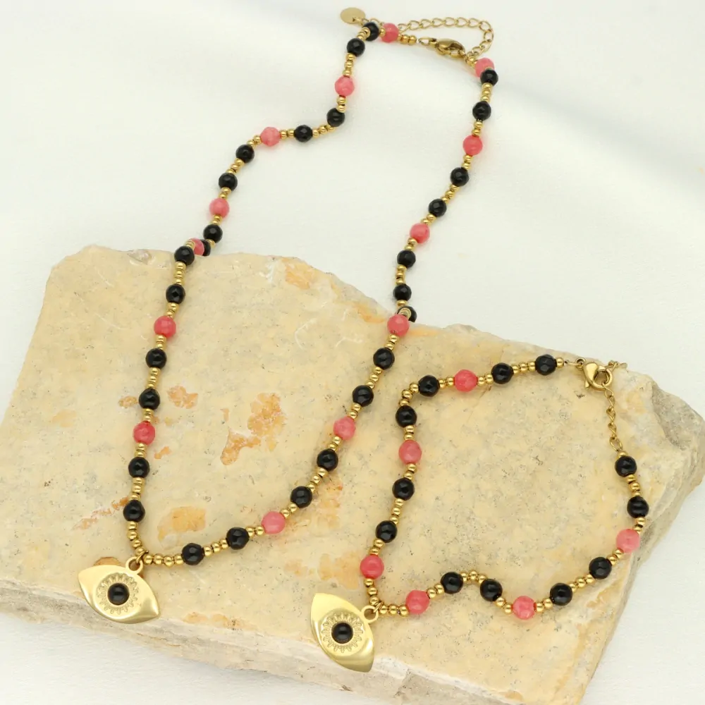 Ocelový náramek s acháty B99522a