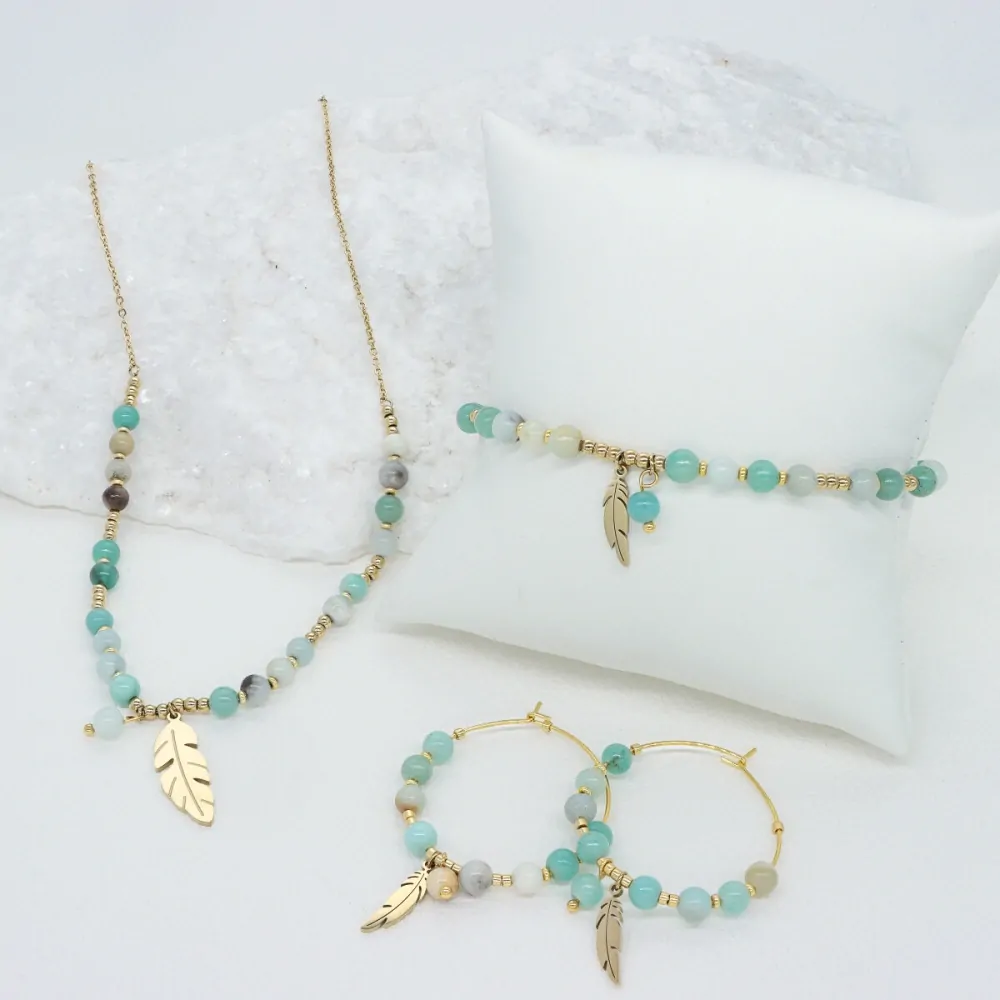 Ocelový náramek s amazonity B98715