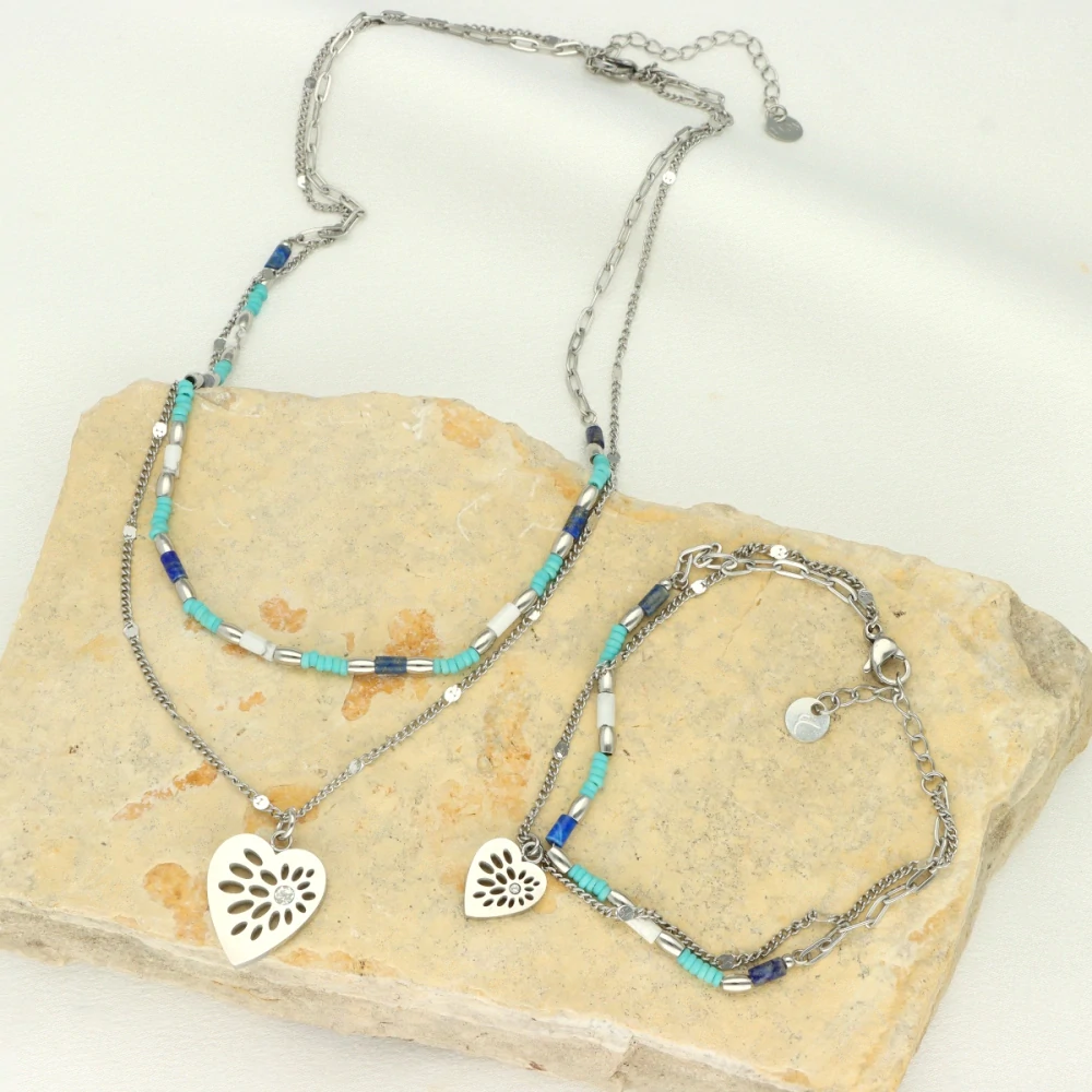 Ocelový náhrdelník s lapisem lazuli N99523a