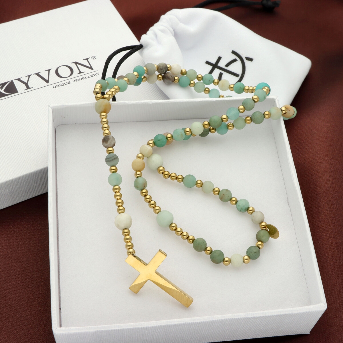 Růženec z nerezové oceli a přírodních kamenů ROZ430